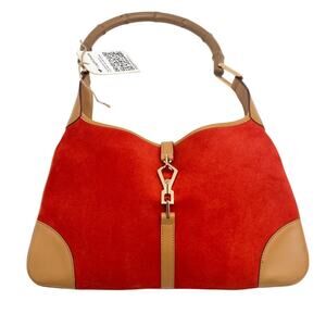 GUCCI Vintage Tom Ford Era Jackie Bamboo Suede Red Orange Handbag